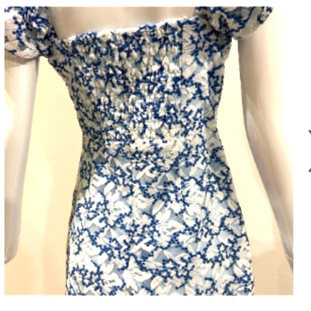 NWT Adelyn Rae “The Monroe” Lace MiniDress Floral Print Puff Sleeves Medium - Picture 6 of 14